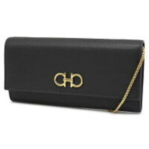 Salvatore Ferragamo Double Gancini Chain Wallet Shoulder Bag Black